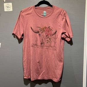 L Rockin C Western Wear Floral Longhorn T-shirt